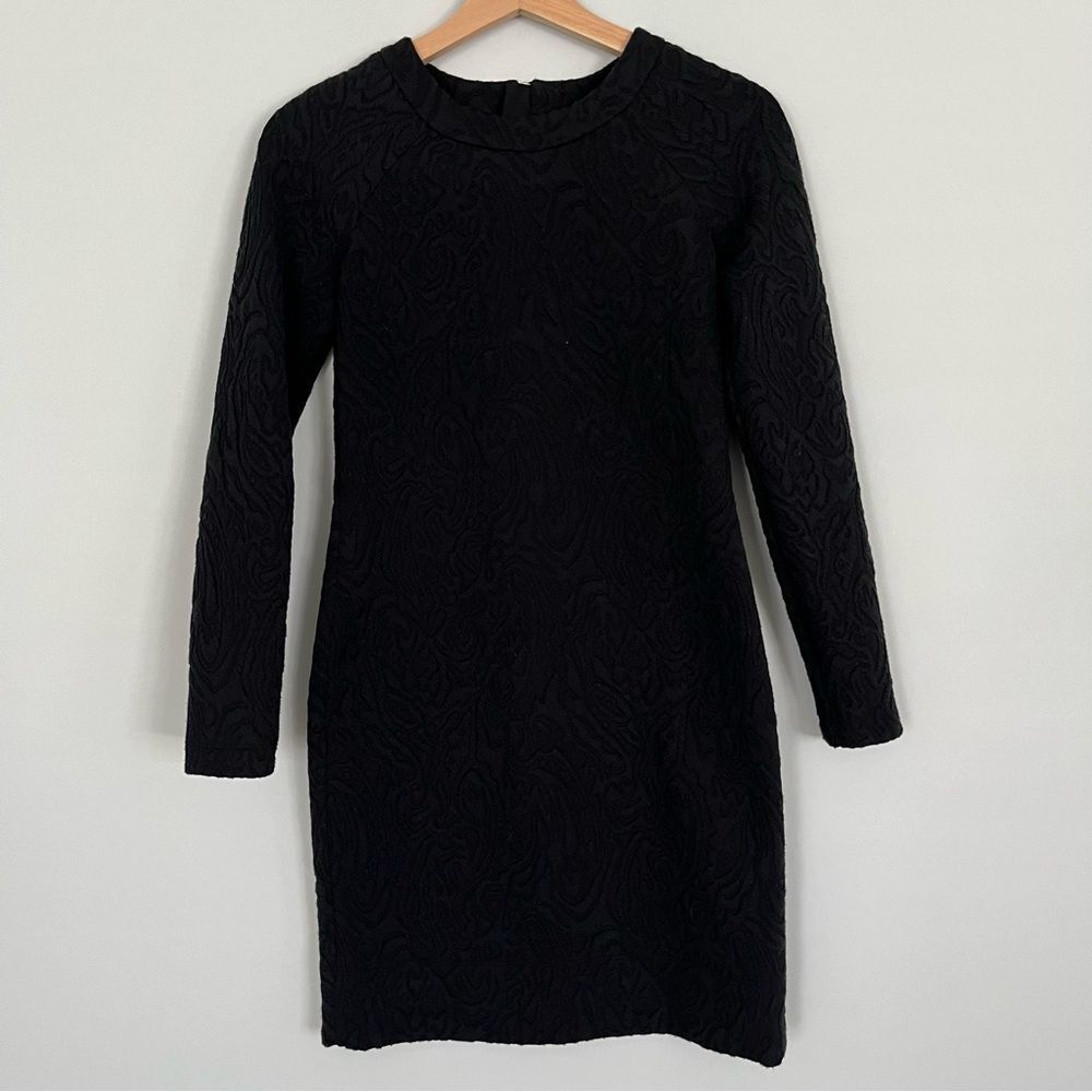 Banana Republic Black Textured Jacquard Long Sleeve Dress, Size 0